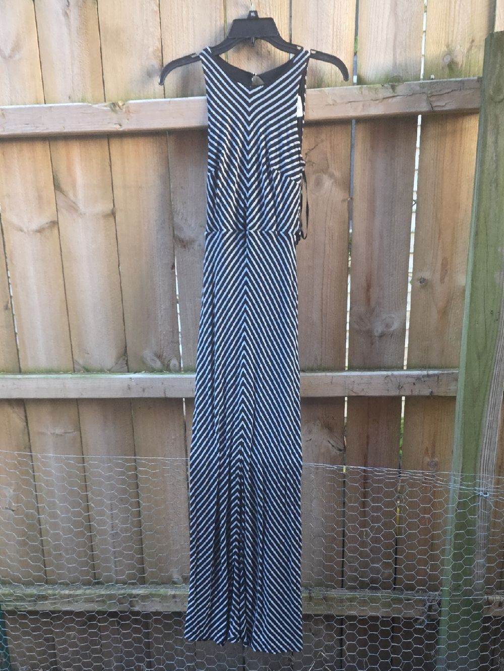 White House Black Market Black and White Striped Maxi Dress